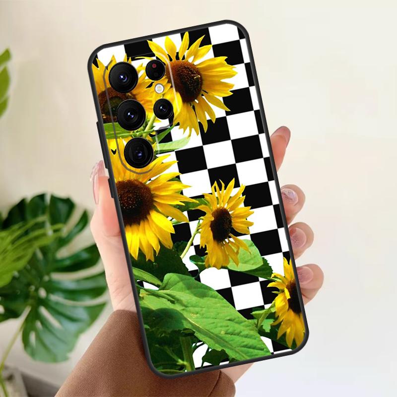 Checkerboard Sunflower Soft Case For Samsung Galaxy S21 S22 S23 S24 S25 Ultra S9 S10 Plus S20 FE S24 FE Phone Cover
