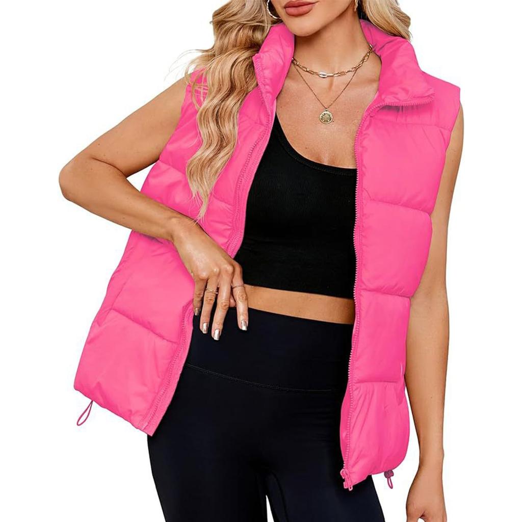 Women's Fashion Standing Collar Sleeveless Cotton Jacket Zipper Thickened Vest Jacket
