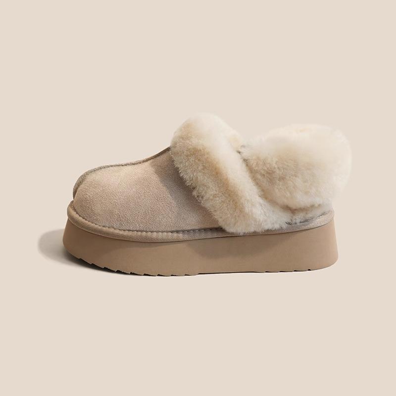 [Zhongjia] Thick-soled and velvet two-wear fluffy shoes for women's winter snow boots with integrated fur and half-drag cotton shoes