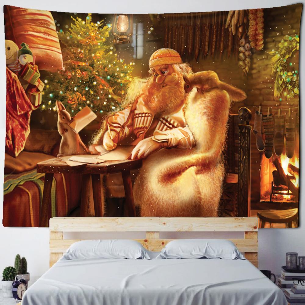Santa Claus Christmas tree decoration printed pattern tapestry home living room bedroom decoration wall hanging tapestry