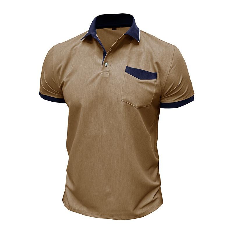 European American Men's Short Sleeve Stretch Denim Polo Shirt Men's Lapel T-Shirt Slim Top