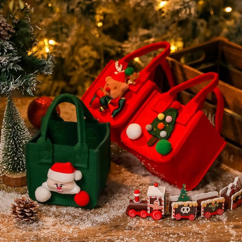 Felt Christmas Storage Bag Portable Handheld Design Organizer For Holiday Apples Gifts And Home Decoration