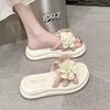 New one-word slippers women's summer wear Internet celebrity two-color flower thick bottom cool slippers fashion non-slip comfortable beach sandals