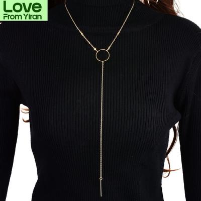 Fashion Women Long Circle Pendant Choker Necklace Simple Gold Silver Color Sweater Chain Neck Jewelry