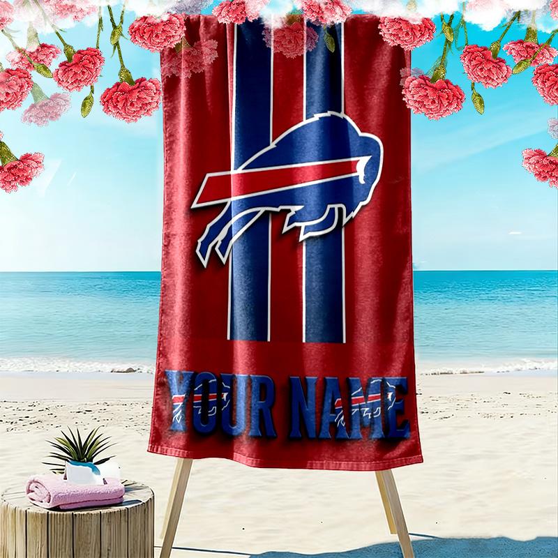 Name Custom Buffalo Bills Logo Print Beach Towel, Large Soft Quick Dry Towel for Beach Camping Swimming
