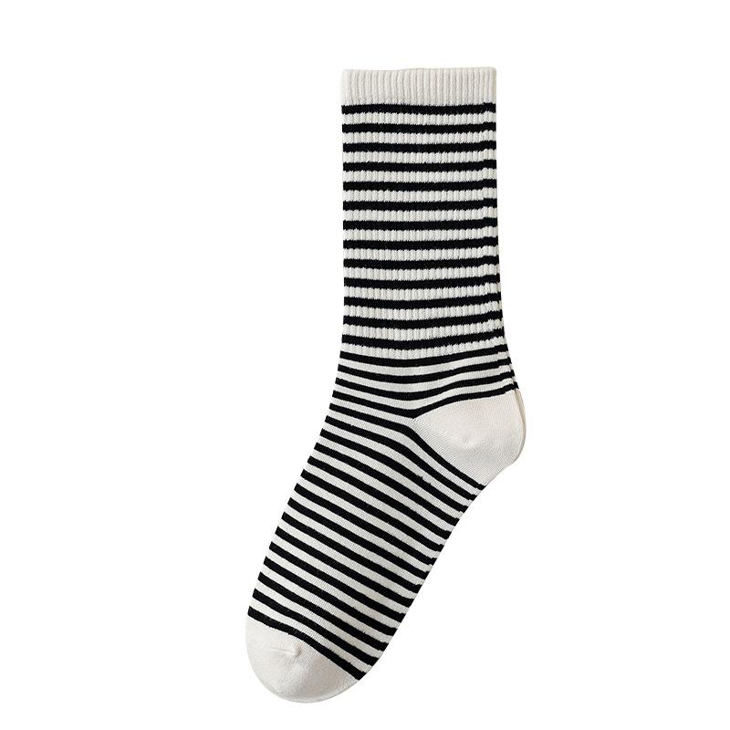 Spring and Autumn Cotton High-top Socks, Trendy and Versatile Mid-top Socks, Women's Striped Pile Socks