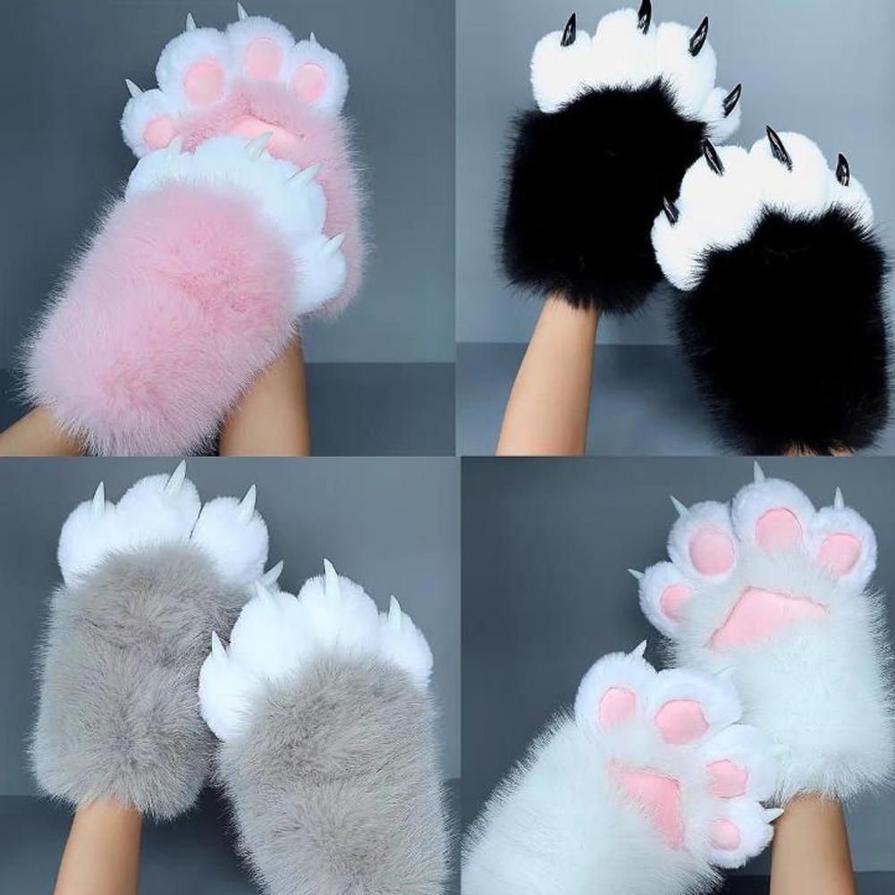 Kawaii Cartoon Cosplay Kostüm Handschuhe Fellige Fursuit Kigurumi Plüsch Katzenpfoten Handschuhe Verdicken Warm Katzenklauen Fäustlinge Geschenke