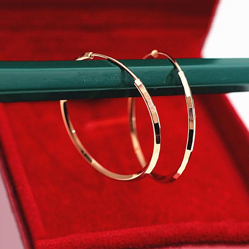 Exquisite Russian Purple Gold Laser Circle Earrings, Simple Rose Gold-Plated Car Flower Oversized Circle Earrings Jewelry For Women
