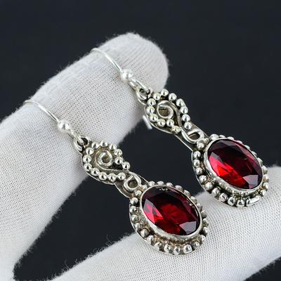 Red Garnet Earrings, Designer Earring, Handmade Silver Earrings, Red Garnet Jewelry, 925 Sterling Silver, Gifts for Her, Wedding Earring