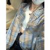 Retro Leichter Luxus Karomantel: Gelber & Blauer Langarm-Damenmantel für Frühling, Sommer und Herbst.