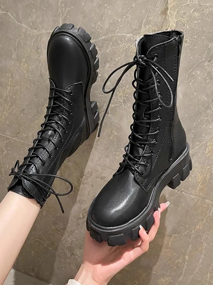 2025 Spring/Summer New White Thin Middle Breathable Thick Bottom Single Boots Trendy Motorcycle Short Boots