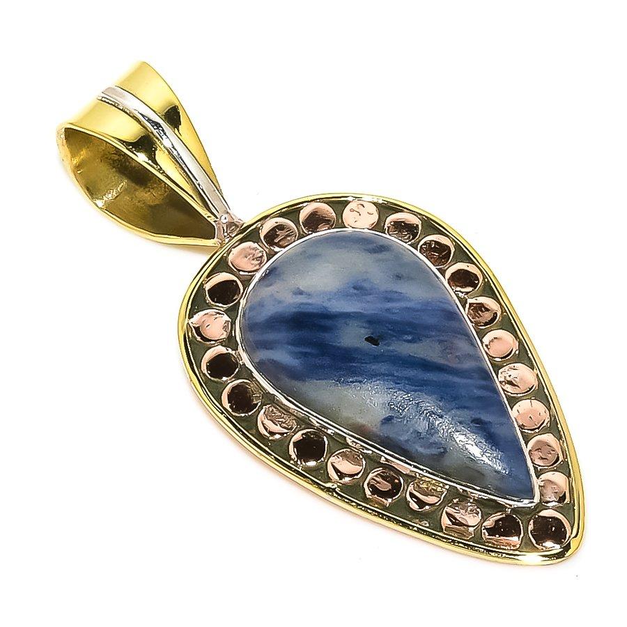 

Natural Sodalite Gemstone Two Tone 925 Solid Sterling Silver Pendant 1.50 P6h47