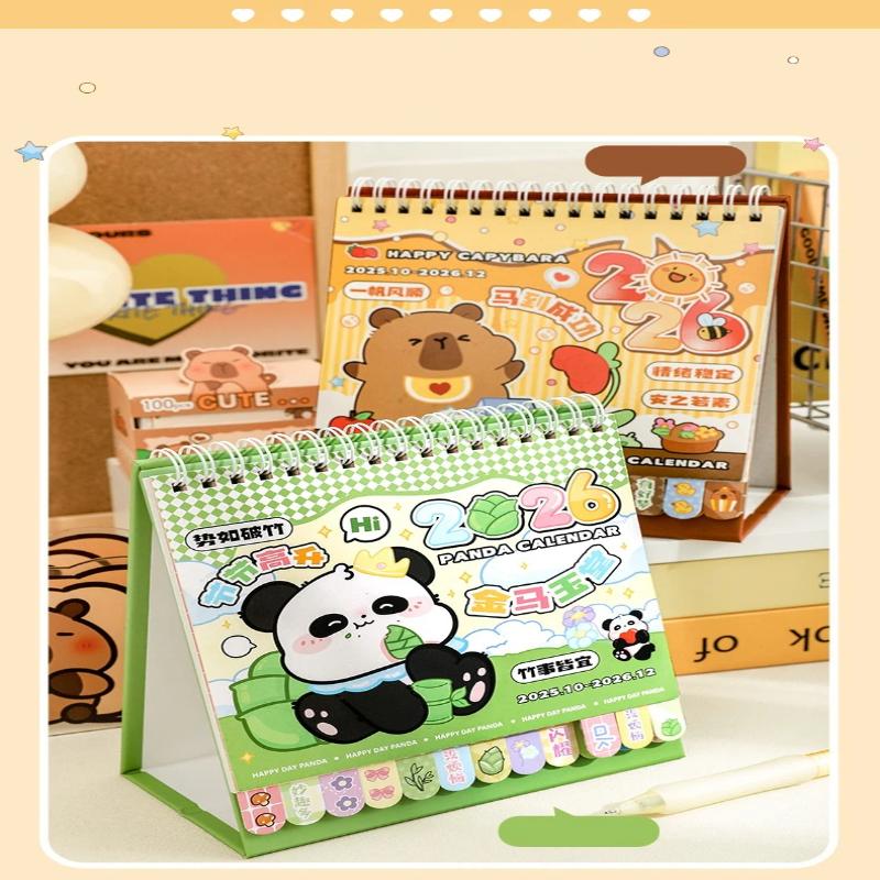 Portable Coil 2026 Desk Calendar Capybara/Panda Desktop Decoration Mini Calendar Schedule Planner Office School Supplies