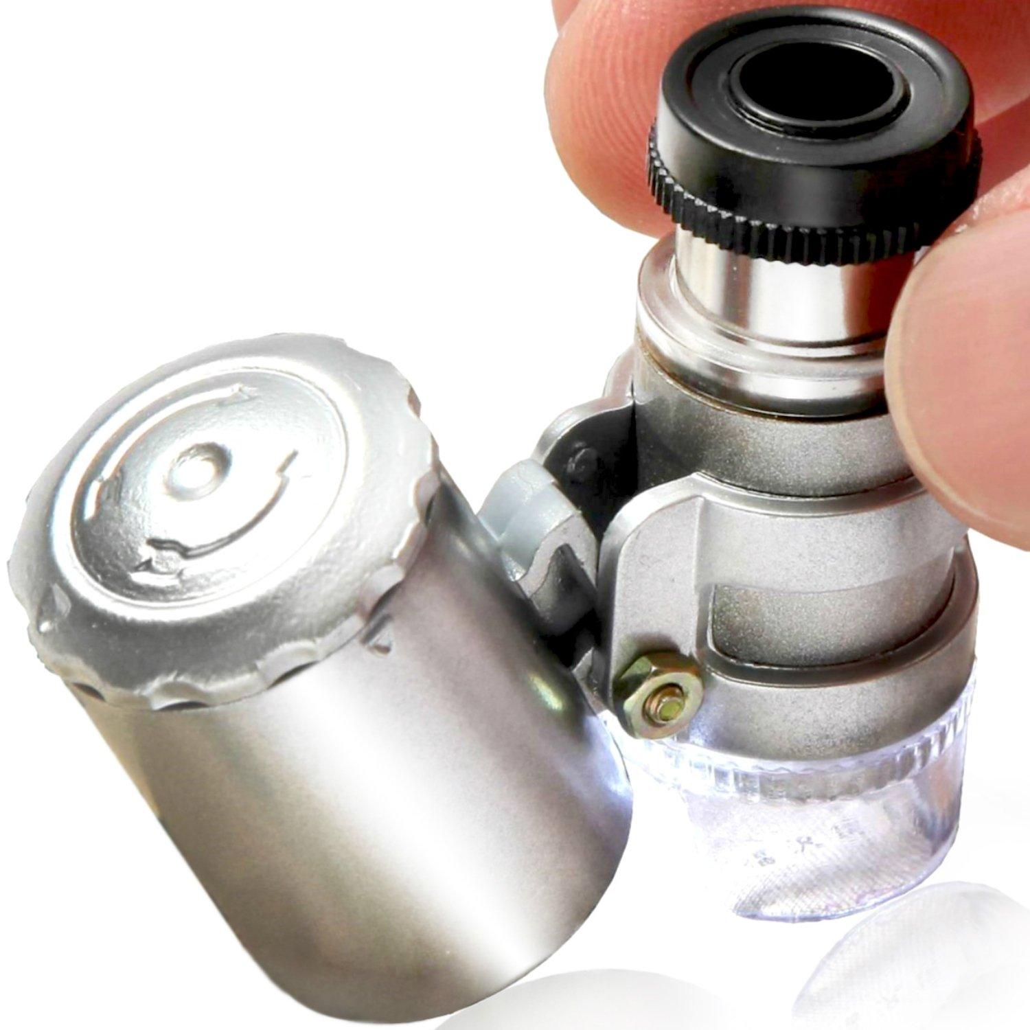 

PhoenixLoupe LED Handheld Microscope with LED Button Case Magnifying [60x Magnification] Light/Blacklight/3 Batteries/Dedicated - Glass/Loupe