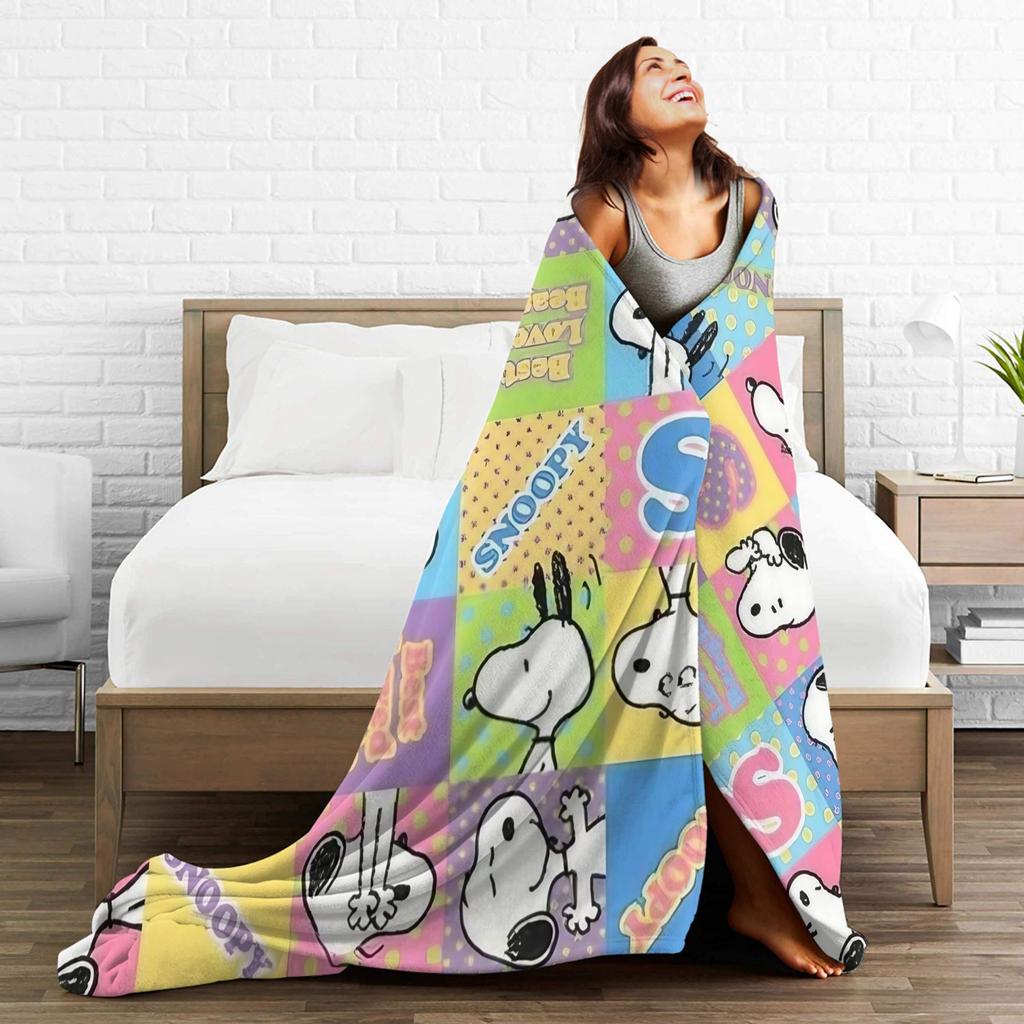 Snoopys Cartoon Dog Flannel Blankets Creative Throw Blankets for Sofa Bedding Lounge 200x150cm Rug Piece,