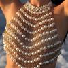 Fashion Heavy Industry Festival Pearl Multi Layer Text Bra Chain, Top Vest