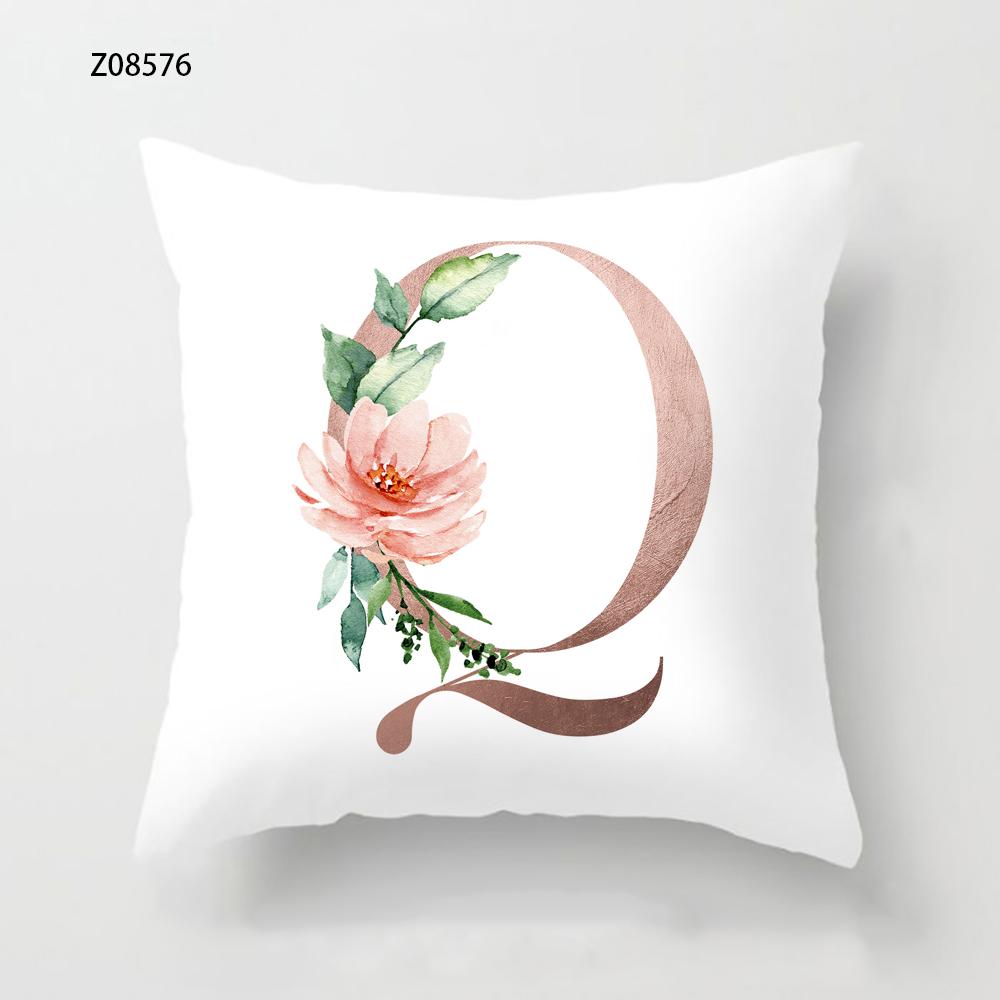 Pink Initials A B C Pillowcase Alphabet Flowers Home Sofa Decor Cushion Cover Living Room Bedroom Bed Decorative Pillow Cover