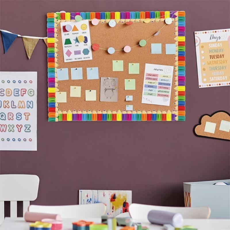 Pencil Pattern Border Trim Wall Sticker 25.9ft Long Bulletin Board Border Sticker for Chalkboard Notice Board Decoration