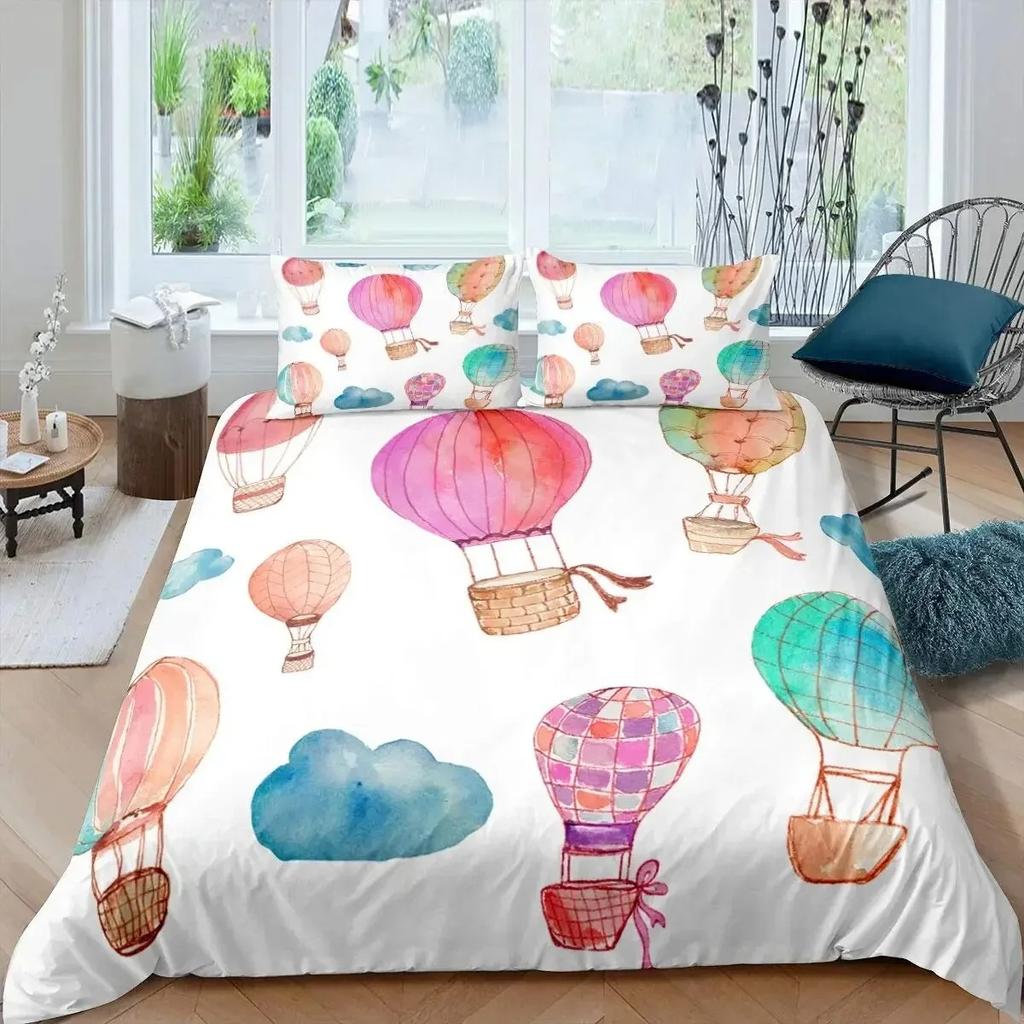 Air Balloon Duvet Cover Set Romantic Balloon Bedding Set Extreme Sports Games Comforter Cover Romantic Warm Trip Quilt Cover