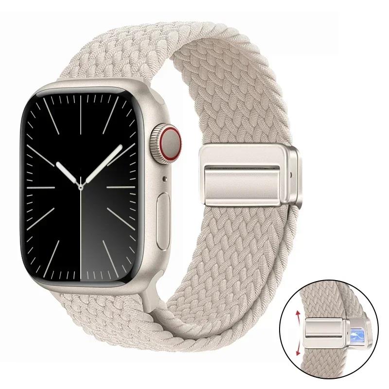 Magnetic Braided Loop Strap For Apple Watch Band 45mm 41mm 44mm 42mm 46mm Ultra 3 49mm Nylon Bracelet iWatch 11 10 9 8 7 6 5 SE