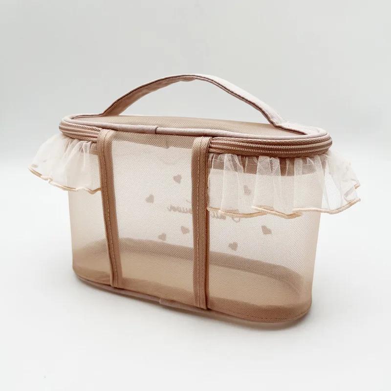 Petit Trouver Mesh Love Embroidered Lace Portable Cosmetic Makeup Bag Cute Tissuecouple gift for valentine's day products
