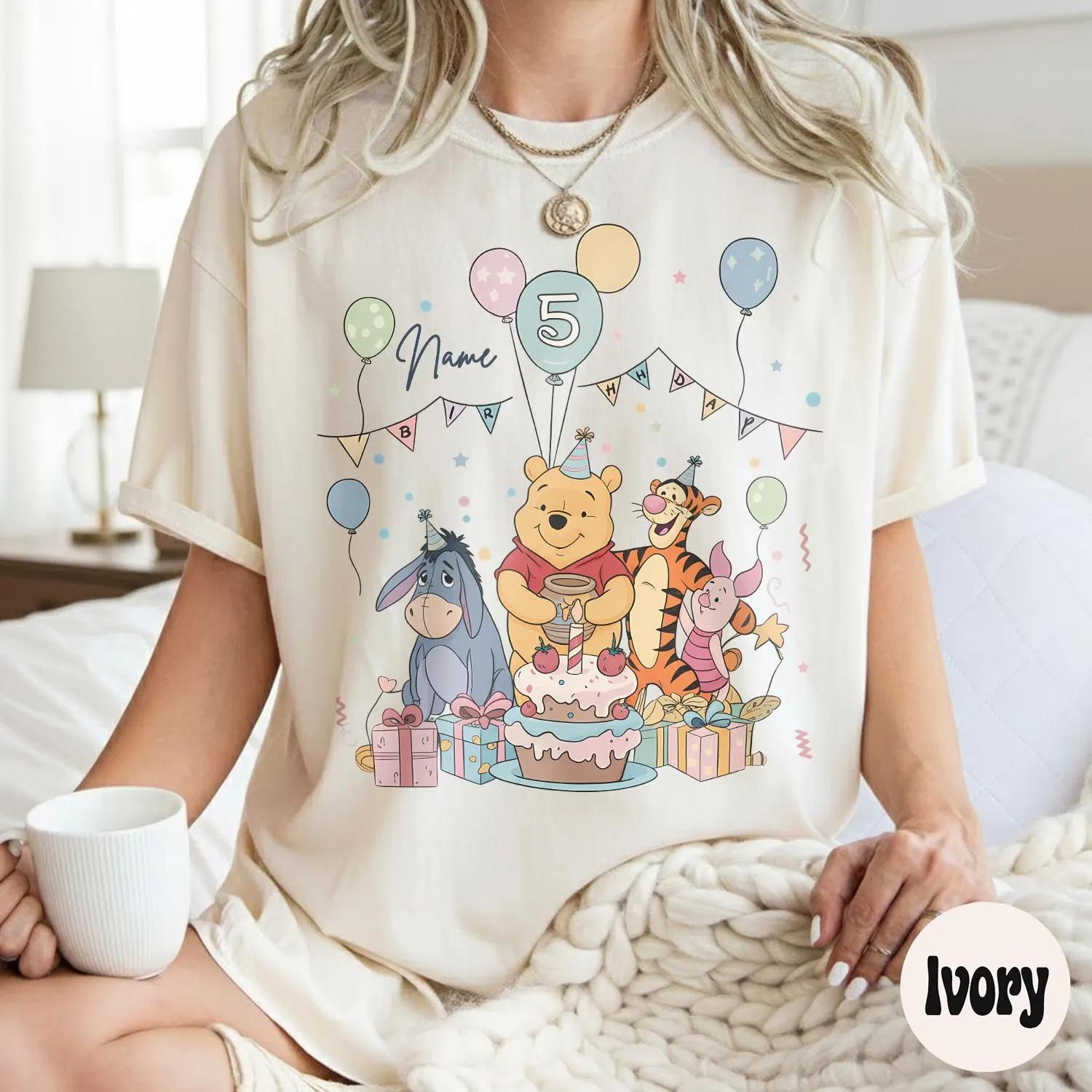 

Womens Vintage Disney Pooh with Friends Birthday T Shirt Cotton Unisex Short Sleeve Streetwear Oversized Loose Casual Stylish S