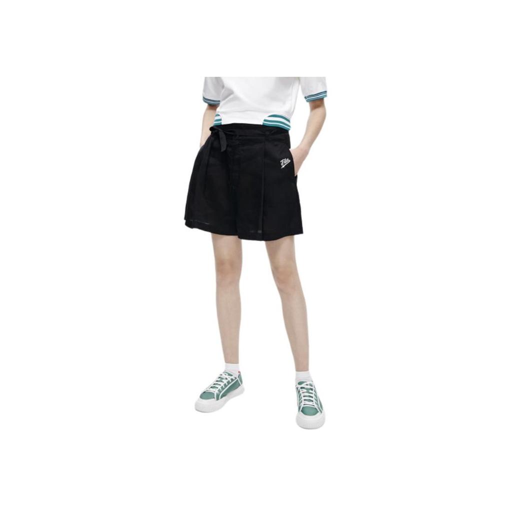 Fila Fusion Baseball Series Solid Color Loose Knit Sports Shorts Women Shorts Deep-Black T11W322805F-BK