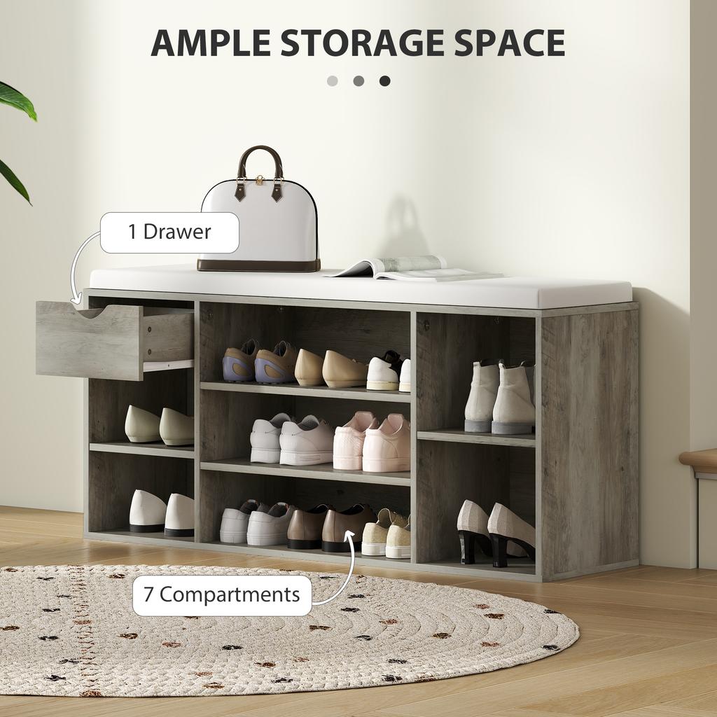 Shoe Storage Bench with Cushion - Grey