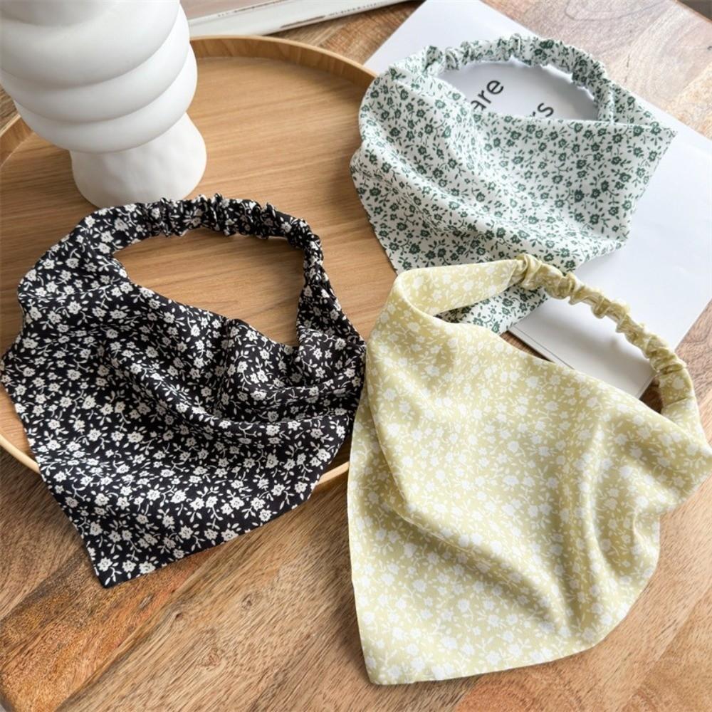 Elastic Band Floral Fabric Bandanas Chiffon Ladies Turban Summer Autumn Triangle HeadScarf  Woman