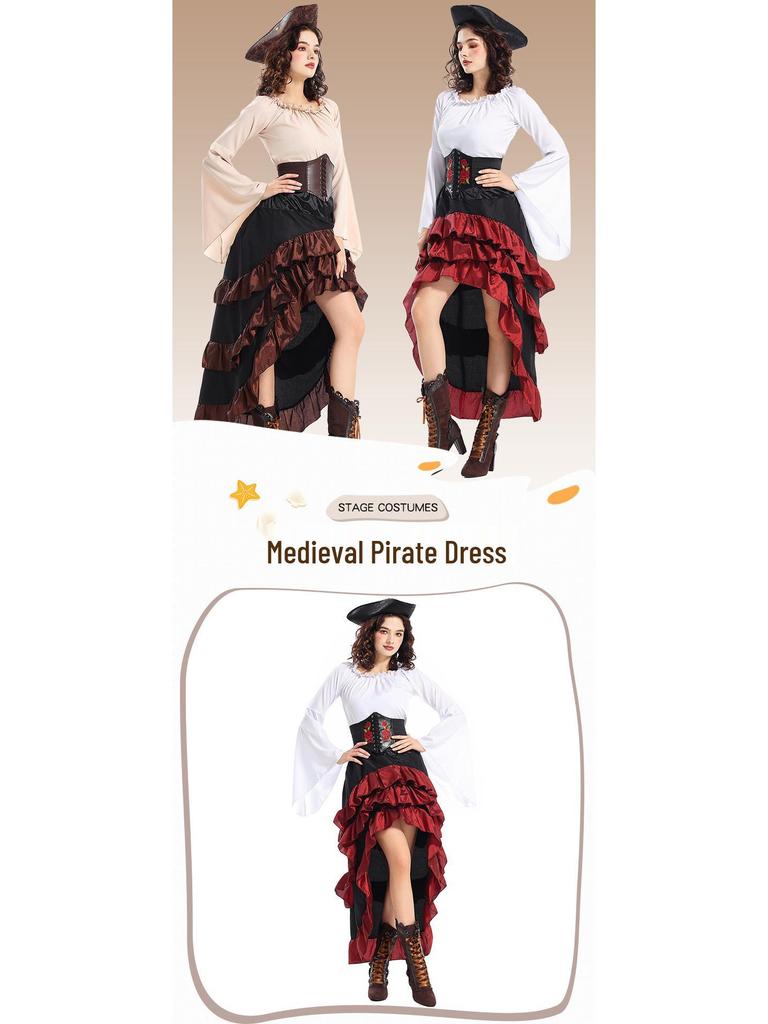 Medieval Ocean Captain Pirate Queen Corset with Ruffled Skirt Halloween Costume