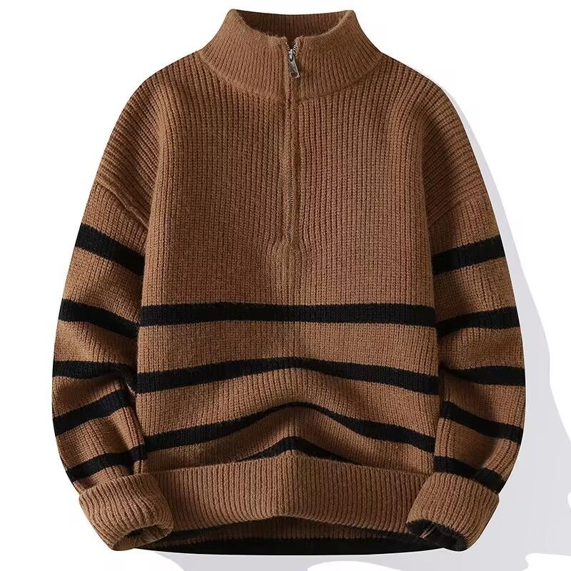 

Осень и зима новый мужской толстый полумолния воротник стойка полосатый свитер вязаный свитер вязаное пальто L коричневый