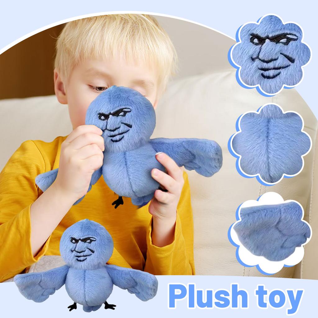 Cartoon Expression Plush Doll, Blue Bird Internet Meme Funny Plush Toy.