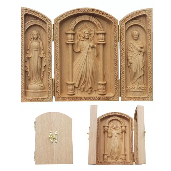 Hölzerne Jesus-Statue Handgefertigtes Mini-Triptychon Himmel Christliche Dekoration Religiöses Geschenk für Zuhause Büro Kirche Schule Dekoration
