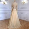 High-end evening dress female slim noble gradual change red long dress temperament celebrity banquet host long sleeve LA10111