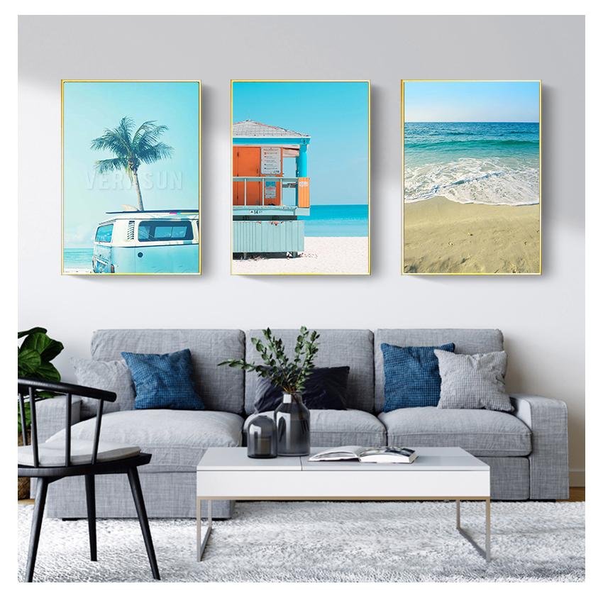 Quotes Wall Art Canvas Painting Nordic Posters And Prints Wall Pictures For Living Room Decor Sea Beach Surf Car Coconut Tree