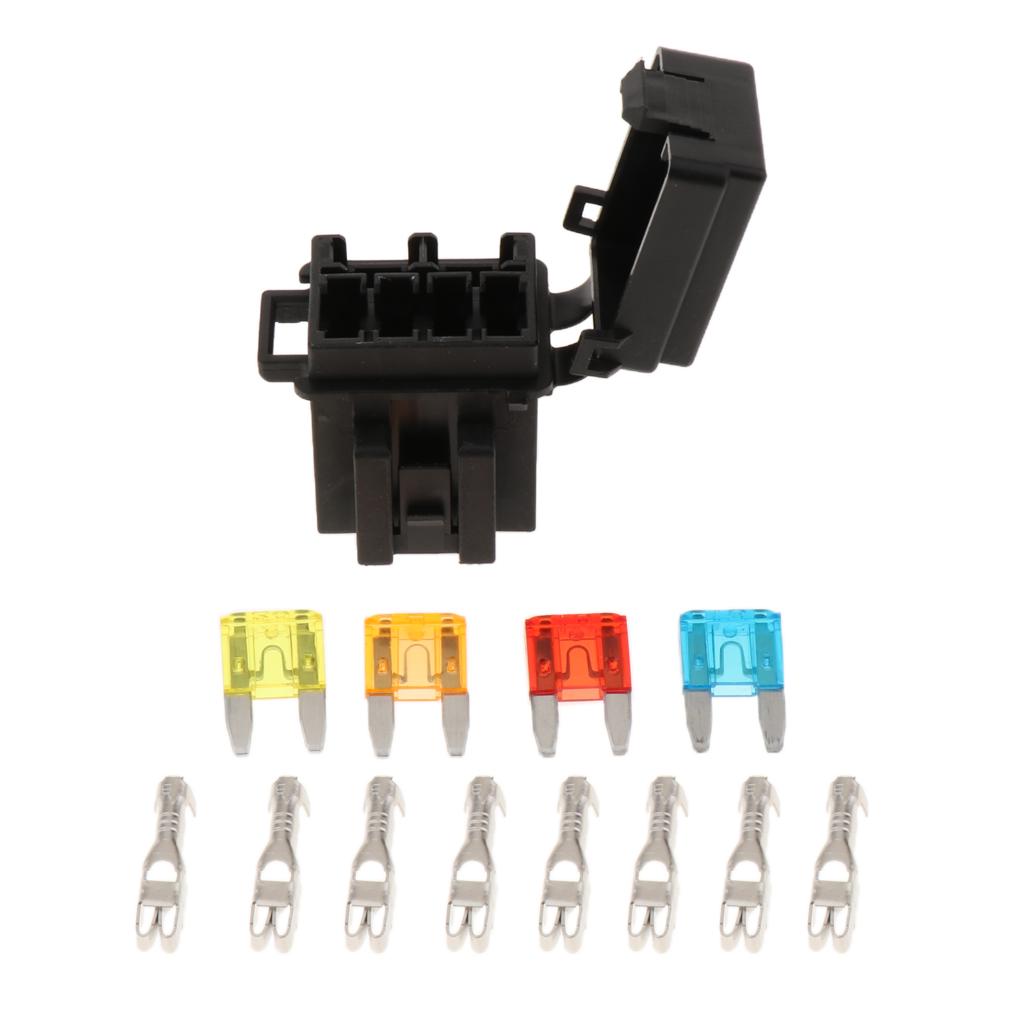 Universal 4 Way Blade Fuse Holder Box With Spade Terminals And Fuse For Truck, RV, Boat, Trailer