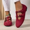 2024 Fashion Hot-selling Versatile Spring and Autumn Comfortable Solid Color Double Buckle Round Toe Shallow Mouth Flat Bottom