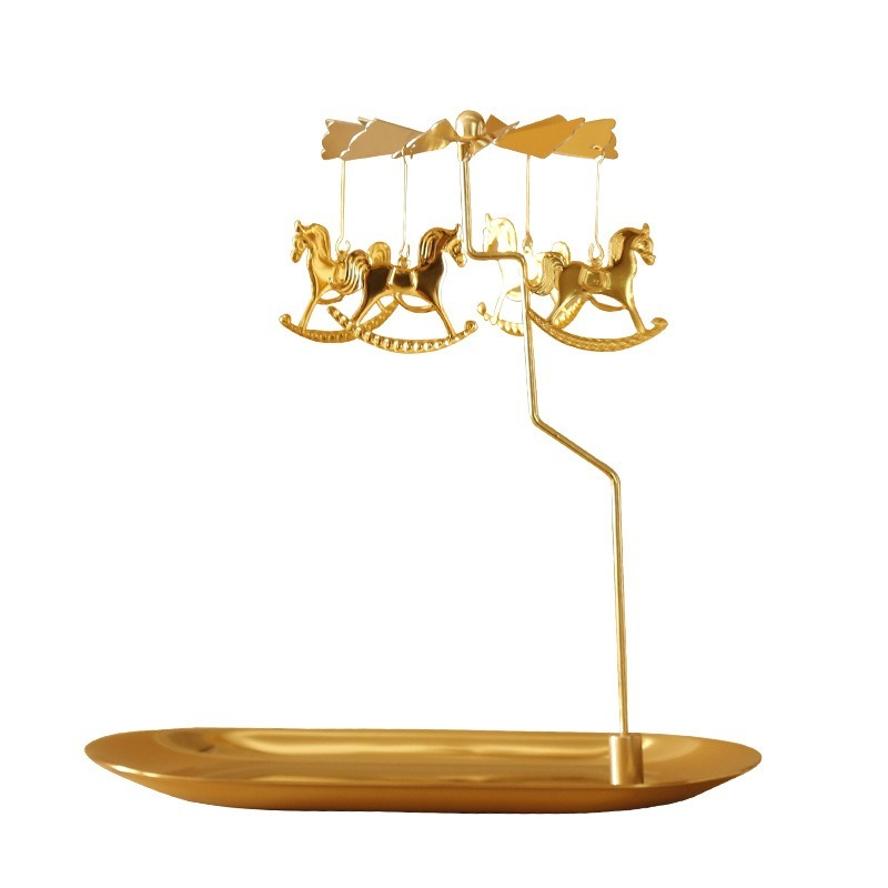 1Pc Rotating Candlestick Tray Scented Candle Romantic Walk Horse Lamp Christmas Decorations Creative Swing Birthday Wedding Gift