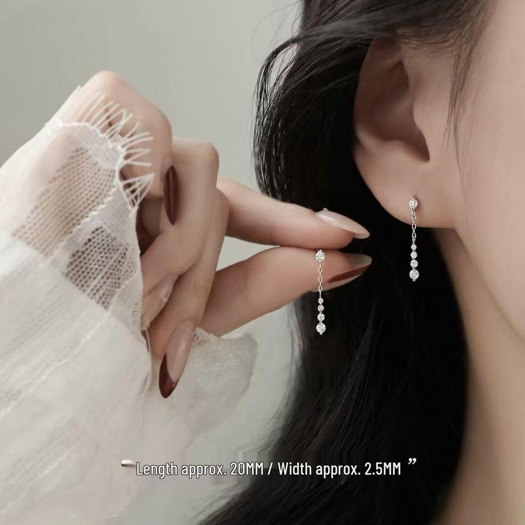 925 Sterling Silver Zirconia Tassel Stud Earrings - Elegant High-End 2026 Women's Accessory