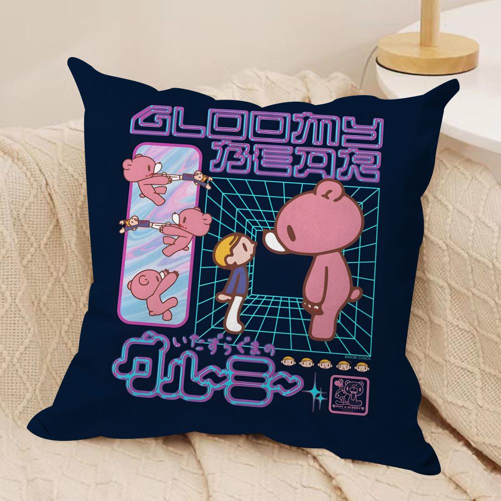 Cartoon G-GloomyS Bear Cushion Cover Soft Plush Fabric Double-Sided Printed Sofa Cushion Cover for All Seasons Home Decor Gift
