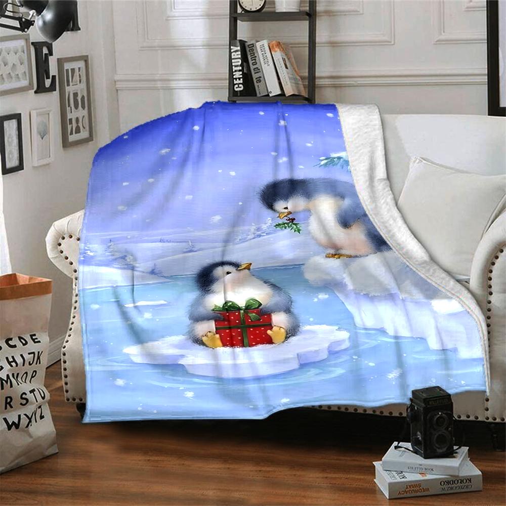 Penguin Christmas Gift Snowscape Blanket Soft Throw Blanket For Home Bedroom Bed Sofa Travel Office Solid Christmas Blanket