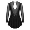 Kids Girls Shiny Dress Long Sleeve Hollow Back Gymnastic Leotard Roller Skater Ballet Dancewear