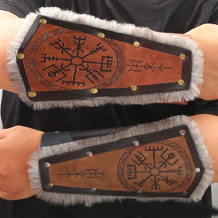 PU Arm Protectors Masquerade Party Dress Up Arm Guard Embossed Totem Arm Bracers Roleplaying Costume Armwear