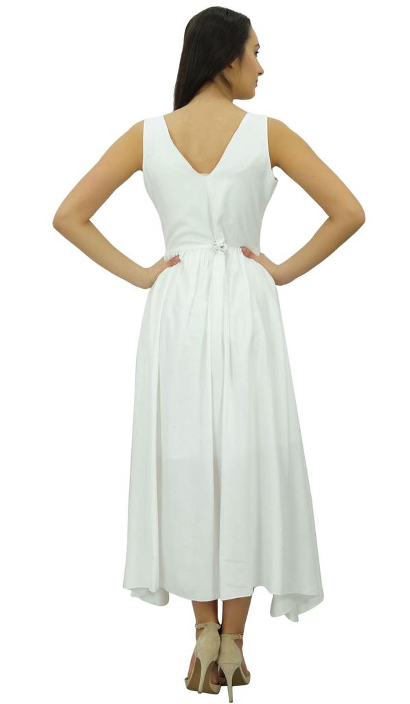 Bimba Women's Sleeveless Chic Lace Dress Long Cotton Casual Maxi