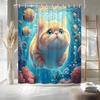 Funny Ocean Cat Shower Curtain Cute Orange Kitten Swimming and Fish in Sea Underwater World Coral Animal Lovely Pets Curtain
