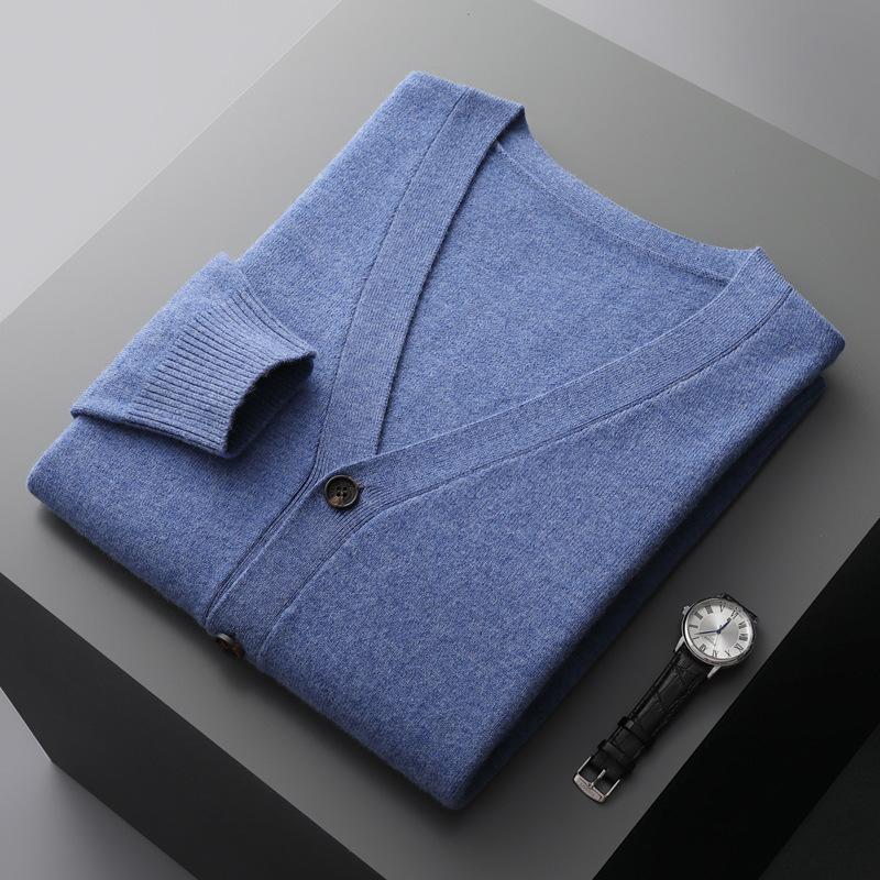 Spring And Autumn Wool Cardigan Men'S V-Neck Thin Knitted Sweater Jacket Loose Long Sleeve Cashmere Sweater Youth Large Size