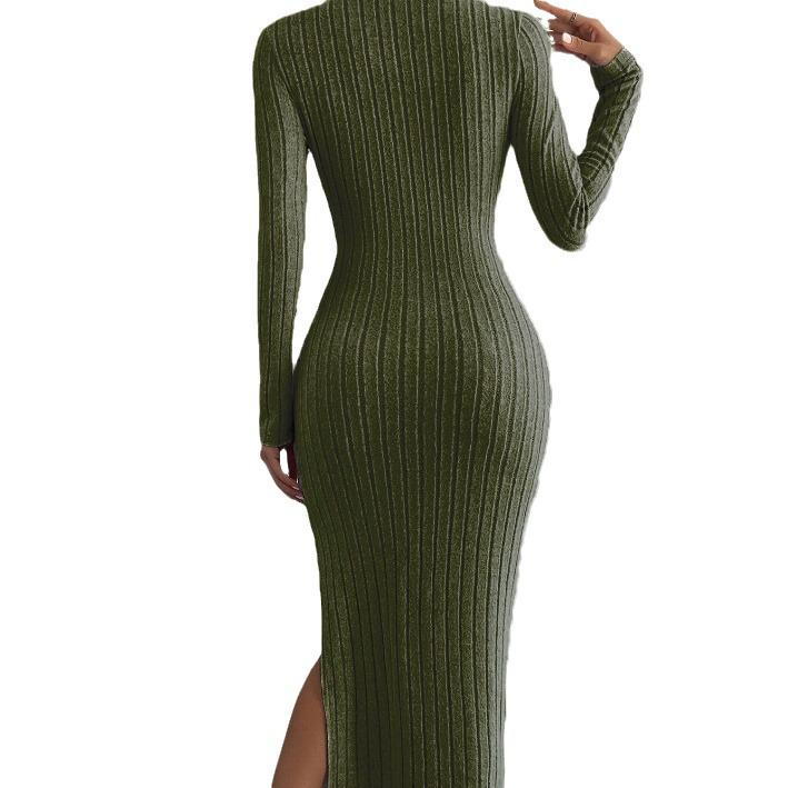 2026 Autumn/Winter Women's Long-Sleeve Knitted Slit Dress
