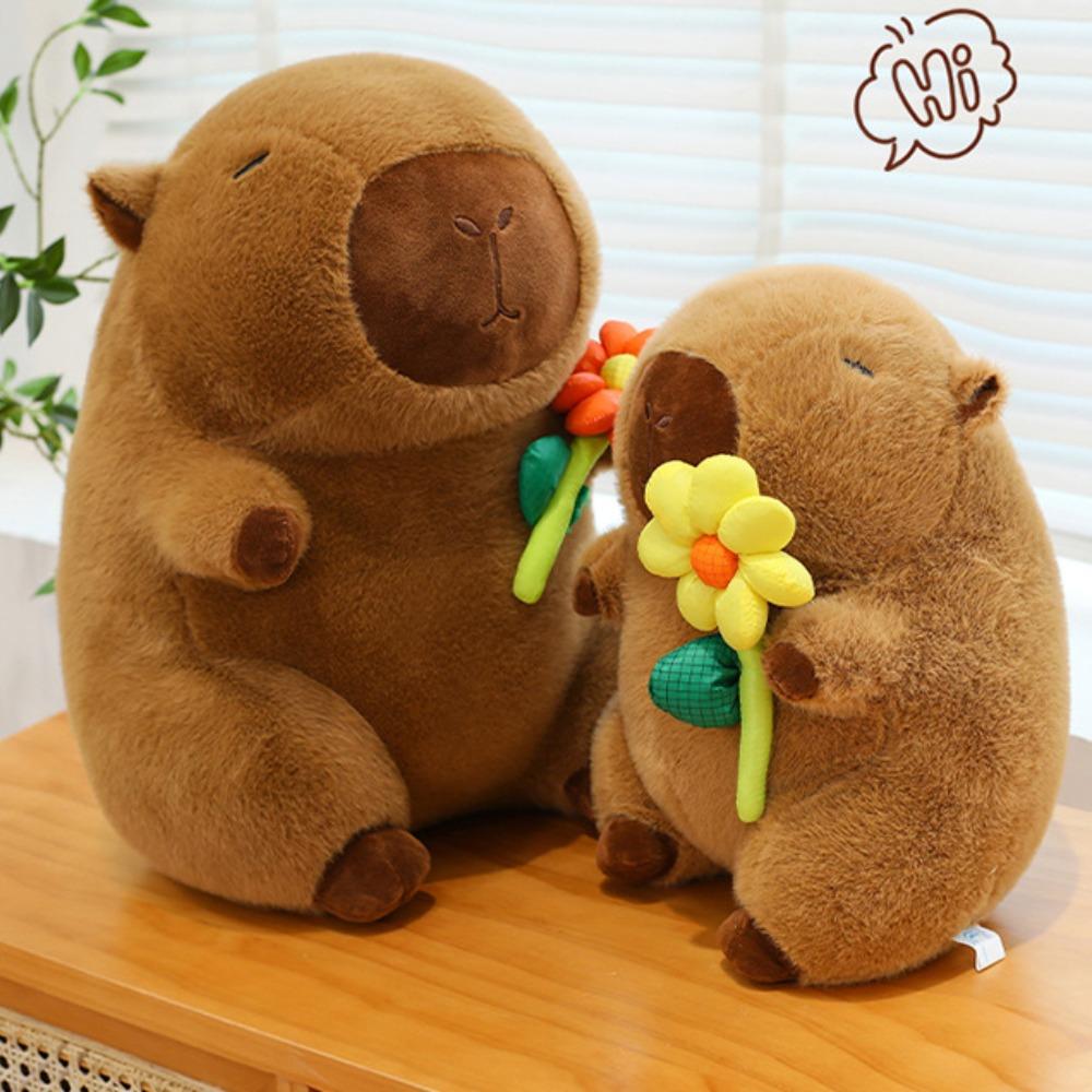 Soft Flower Capybara Plush Toy Brown Capybara Stuffed Doll Funny Capybara Plush Doll  Birthday