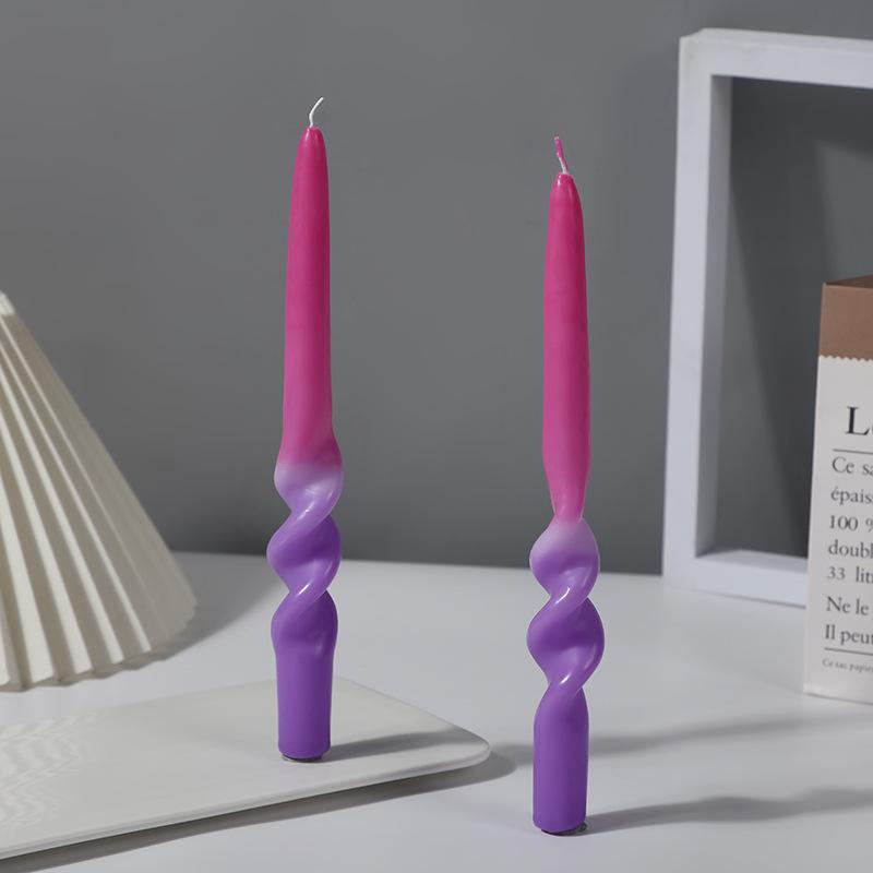 Handmade Spiral Twisted Long Stick Candle Two-Tone Gradient Macaron Paraffin Smokeless Taper Candle Minimalist European Tabletop  Decoration