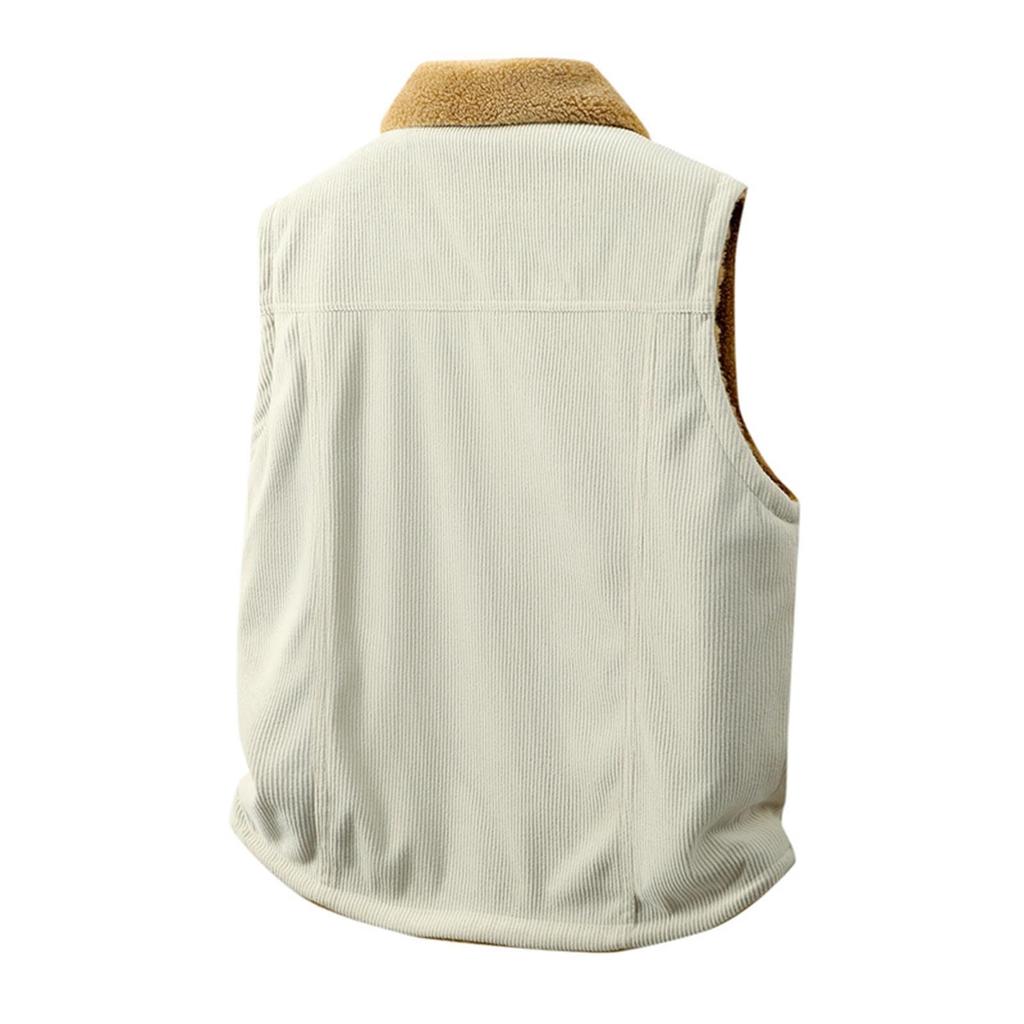 Herren Casual Innen- und Außenfarblich abgestimmte Reißverschlusswesten, Herren Doppelseitige Fleece Warme Lammfell Reverswesten